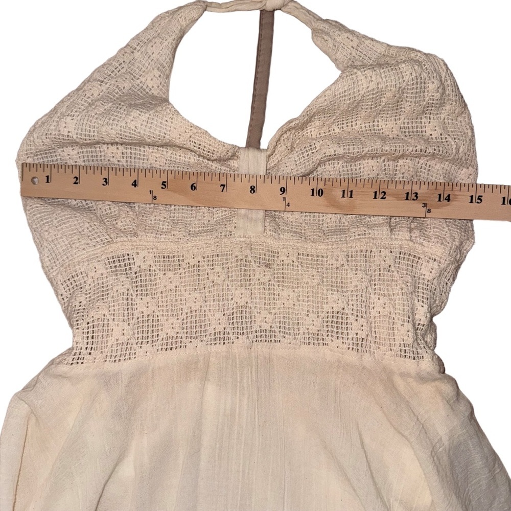 True Vintage 1970s Ivory Boho Halter Dress Crochet Lace Smocked Waist Prairie - Picture 12 of 12